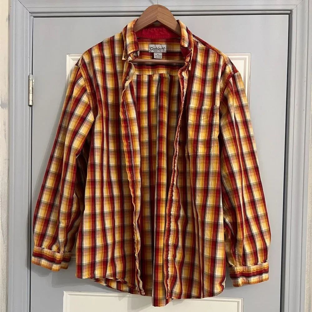 Carhartt Men’s Plaid Button Down Shirt XL 100% Cotton Workwear